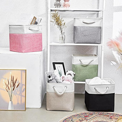 11x11 Inch Cube Storage Bins, 6 Pack Fabric Storage Cubes for Shelves, Cube Organizer Bins with Handles, Cloth Cubby Storage Bins for Home(White/black)