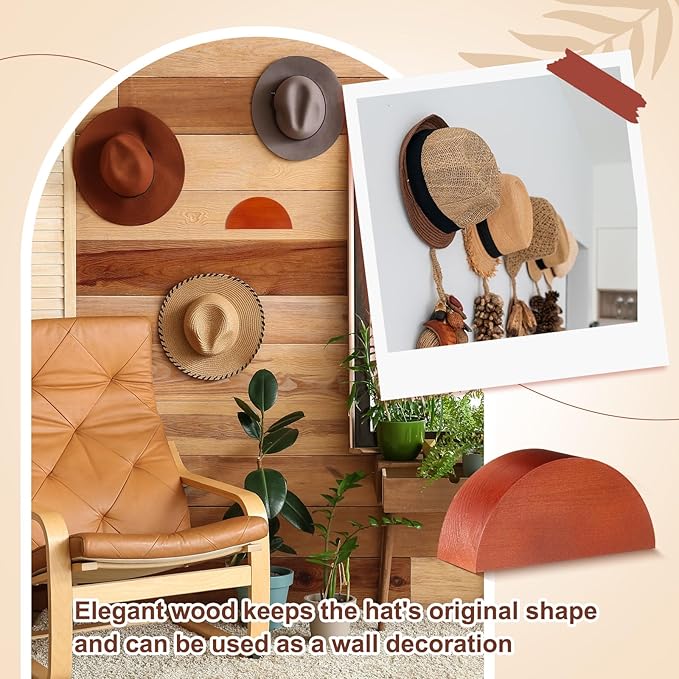 Briwooody 4 Pack Cowboy Hat Rack Holder, Retro Wooden Hat Hanger Wall Mount – Keeps Original Shape, Rustic Western Decor for Fedoras, Caps, Display