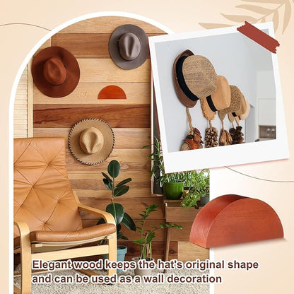 Briwooody 4 Pack Cowboy Hat Rack Holder, Retro Wooden Hat Hanger Wall Mount – Keeps Original Shape, Rustic Western Decor for Fedoras, Caps, Display