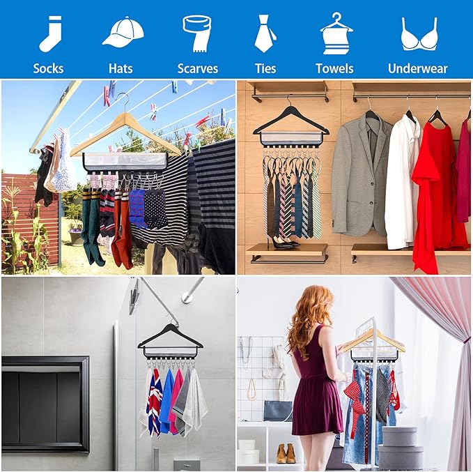 Hat Organizer, 3 Pack Hat Racks for Baseball Caps, 10 Clips Hat Hangers for Closet Travel to Hang Baseball Hat, Socks, Ties, Accessories Display Storage, Fits Hangers, White Plastic Foldable
