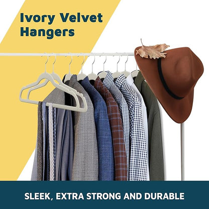 Lifemaster Velvet Clothes Hangers – with 360 Degree Swivel Hook and Non-Slip Shoulder Notch, Holds Up to 10 lbs, Heavy Duty Hanger Set, for Organizing Suit, Dress, Coat, and Clothes, Pack of 5, Ivory
