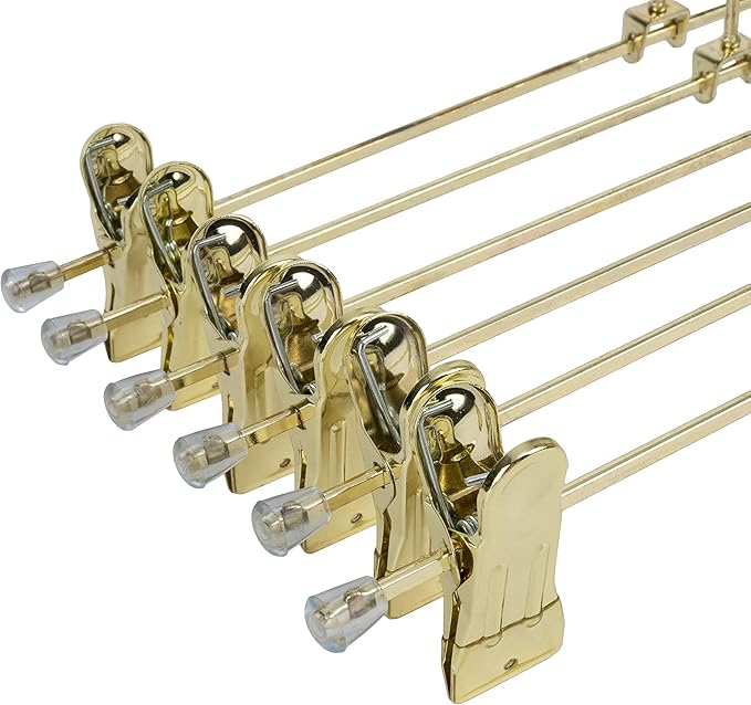 13.8" Gold Metal Pants Trousers Hangers, 60-Pack, Skirts Adjustable Clips Bottom Organization Display Clothes Hanger Display Storage (60 Pack)