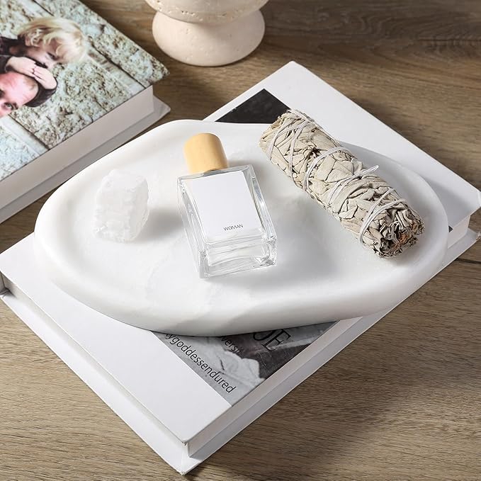 Koville Luxurious White Marble Vanity Tray, Cloud Shape Serving Stone Key Tray for Home Decor, 10" x 7" Marble Storage Trays for Bathroom, Stone Plate Holder for Perfume, Candle and Jewelry