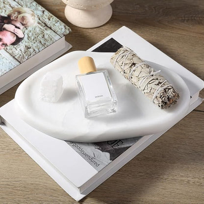 Koville Luxurious White Marble Vanity Tray, Cloud Shape Serving Stone Key Tray for Home Decor, 10" x 7" Marble Storage Trays for Bathroom, Stone Plate Holder for Perfume, Candle and Jewelry