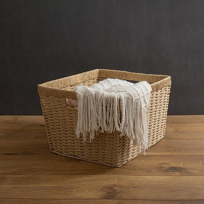 Simplify Large Storage Basket | Dimensions: 15"x 13"x 10" | Dutch Weave Design | Storage Organization | Paper Rope Material | Great Closets | Display