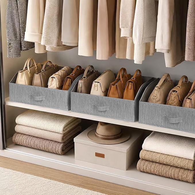 WUIKE Trapezoid Storage Bins for Closet Organizers and Storage, Fabric Closet Bins with Handles, Foldable Storage Baskets for Clothes, Purse, Blanket, Light Gray, Extra Large, 3-Pack
