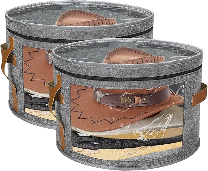 STARGAZ Oversized Clear Hat Storage Bag, Hat boxes for women storage, Cowboy hat storage, Hat accessories, hat organizer for closet, hat travel case with Handle, Holds Up to 10 Hats(Grey 2 Pack)