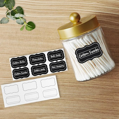Amolliar Qtip Holder Dispenser - 8 oz Plastic Apothecary Jar Containers for Vanity Makeup Countertop Organizer Storage -Bathroom Canister Accessories Set for Cotton Swab, Ball, Pads, Floss-Gold (6)