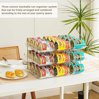 Amlllas Can Organizer for Pantry, Stacking Can Storage Organizer Pantry, Automatic Rolling Can Rack for Fridge, 3Tire 6 Columns Can Holder for 72 Cans, Canned Goods Organizer