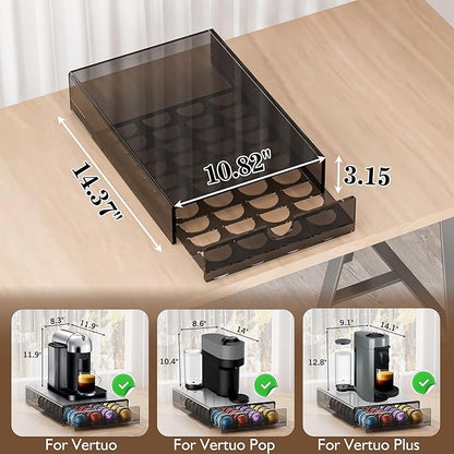 Acrylic Coffee Pod Organizer for Nespresso Vertuo Pod Holder 40 Pods Clear Vertuo Pod Storage Drawer (1 Tier) (Transparent Black)