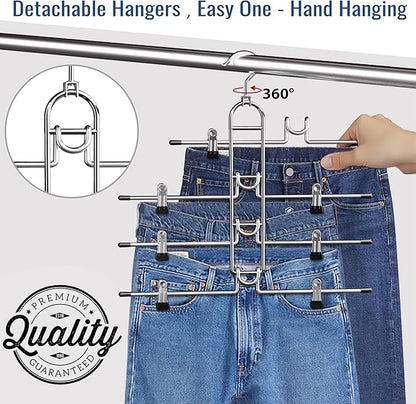 Pants Hangers With Clips, Newly Upgraded Detachable Space Saving Hangers for Skirts, Shorts & Trousers with Non slip clip,Heavy Duty Skirt Hangers - Hanging Closet Organizer And Storage,Patent Pending