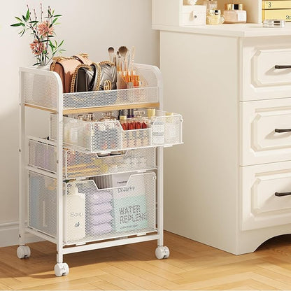 Hongtamoya Makeup Organizer Cart with Drawers, Floor Skincare Organizers Make Up Organizers Vanity Organizer Cosmetic Display Cases Holder for Skin Care Perfume Nail Polish Brush Hair Tool, White