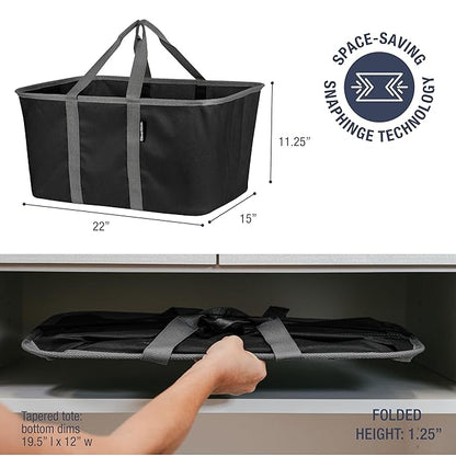 CleverMade Collapsible Laundry Tote 2-Pack (50L) – Foldable Carry-All Storage Bin for Laundry, Car Trunk, RV, Dorm & Home Organization - Black