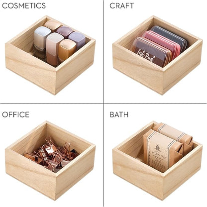 iDesign Renewable Paulownia Wood Collection Drawer Organizer Bin, 5" x 5" x 2.5", Natural