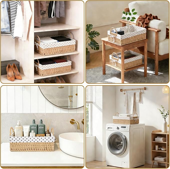 2 Pack Wicker Baskets for Storage, Toilet Paper Basket with Handles, Storage Baskets for Toilet Storage Shelf Table Picnic (Square)
