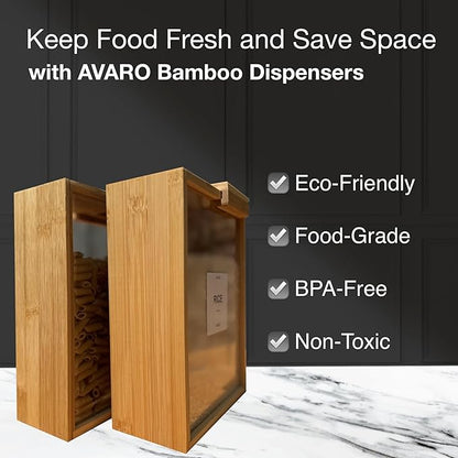 AVARO Food Dispenser – 2.2L Bamboo Cereal Dispenser Countertop & Rice Dispenser – Pantry Storage Containers for Kitchen Pantry & Pantry Organization – Cereal Dispenser & Flour Container (Set of 2)