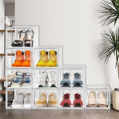 Clear Acrylic Shoe Boxes Organizer, Extra-Thick Reinforced Stackable Shoe Storage with Magnetic Door, Foldable Dust-Proof Display Cases for Closet & Entryway, Fits up to Men’s 12, Crystal Clear 1 Pack