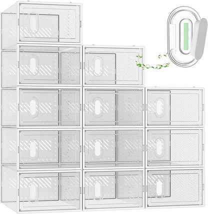 SIMPDIY Shoe Storage, 12 Pack Shoe Organizer for Closet, Shoe Boxes Clear Plastic Stackable Shoe Containers with Lids for Size 10