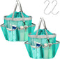 F-color Mesh Shower Caddy Portable with Drawstring - Large 8 Pockets Dorm Room Essentials for Guys Girls with S Hook, Shower Bag Basket Tote for College Camping Gym Travel Bathroom, 2 Pack Mint Green