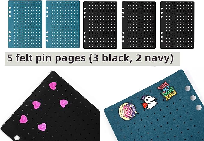 Chillpaper Enamel Pin Display Book Collection Trading Book Portable Brooch Pins Holder Storage Organizer Case Zippered (Black Heart Lace)