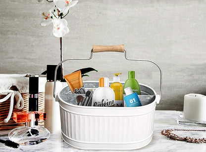 Alpha Living Home Rustic Heavy Duty Alloy Multi-Compartment Silverware Caddy - Metal Utensil Versatile All-in-One Organizer for Kitchen, Bathroom & Office Utensils, Flatware, and Accessories (White)