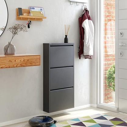CEHA 3 Tier Metal Shoe Cabinet with Cover, Durable Shoe Storage Organizer for Entryway, Space Saving Shoe Shelf Closet, 5.91" x 40.6" x 19.68", Anthracite