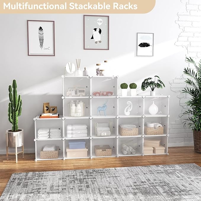 Portable Shoe Rack Organizer with Door, 96 Pairs Shoe Storage Cabinet Easy Assembly, Plastic Adjustable Shoe Storage Organizer Stackable Detachable Free Standing DIY Expandable 12 Tier White