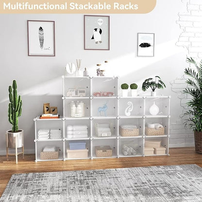 Portable Shoe Rack Organizer with Door, 64 Pairs Shoe Storage Cabinet Easy Assembly, Plastic Adjustable Shoe Storage Organizer Stackable Detachable Free Standing DIY Expandable 8 Tier White