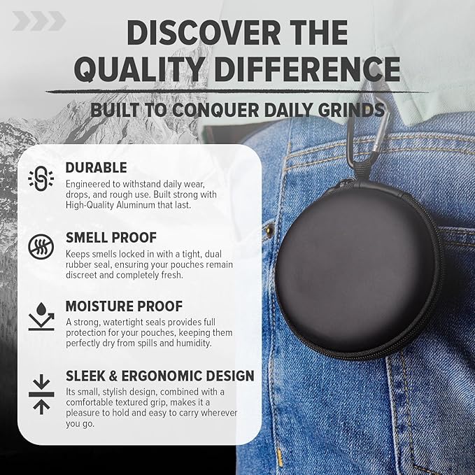Premium Zyn Metal Can - Waterproof, Moisture & Odor Proof - Metal Zyn Container - Dip Can, Zyn Tin, Zyn Holder with Knurled Edges, Aluminum Zyn Can & Organizer - The Stealth (Black, Knurled Edge)