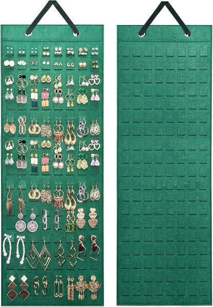 Lolalet Hanging Earring Holder Organizer with 20 Hooks for Women, Earring Organizer Wall Earrings Hanger Pierced Earring Storage, Felt Stud Earring Display, 608 Holes for Earrings -Emerald, 1 Pack