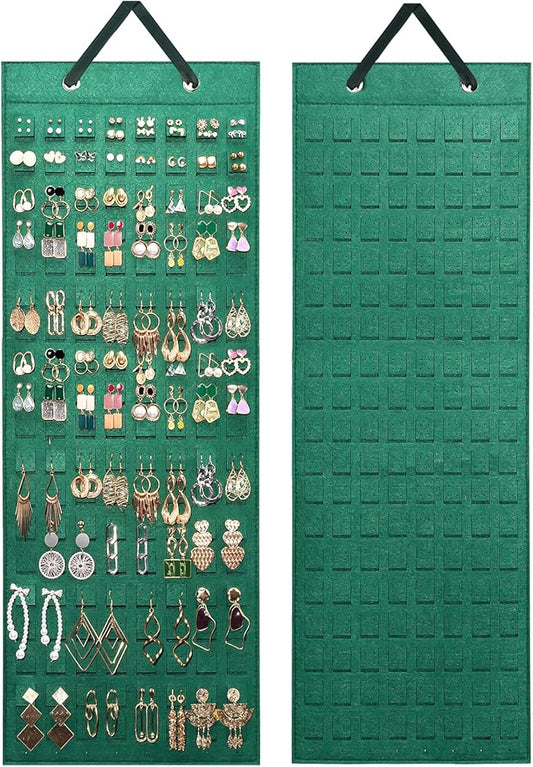 Lolalet Hanging Earring Holder Organizer with 20 Hooks for Women, Earring Organizer Wall Earrings Hanger Pierced Earring Storage, Felt Stud Earring Display, 608 Holes for Earrings -Emerald, 1 Pack