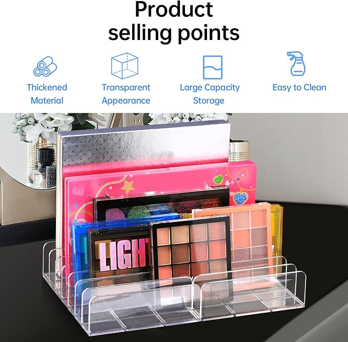 2Pcs Makeup Pallet Organizer,Acrylic Eyeshadow Palette Makeup Organizer,Clear Eyeshadow Palette Cosmetic Organizer,7 Sections Palette Organizer Makeup Holder for Bathroom Countertop Wallets Sunglasses