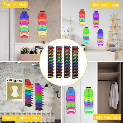 4 Pack Hat Organizer for Baseball Caps Hat - with Built-in Spring Clips Wall Mount Closet Hat Rack Holder Organizer for Baseball Caps Hold Up to 40 Hats Strong Adhesive Hat Storage Display Holder