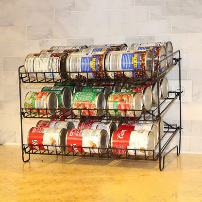 FixtureDisplays® 3-Tier Shelf Wire Rack Trending Can Rack Organizer, Can Jar Dispenser for Kitchen Cabinet, Countertop, Pantry 16" Wide X 12.5" Tall X 10" Deep, 15 Oz Put on Top Shelf 10085CAN