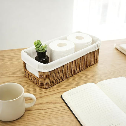 YRMT Rattan Toilet Tank Basket Toilet Paper Storage Baskets for Bathroom Handwoven Toiletry Countertop Organizer Water-Resistant Home Decor 14" x 6" x 4" (Rattan)