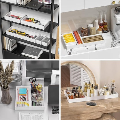 Lixple Bamboo Drawer Organizer, Small Silverware Organizer for Kitchen Drawer, Stackable Utensil Organizer, 2 Pcs Flatware Organizer Wooden Storage Box Tray (White, 6 X 3 X 2 Inch)