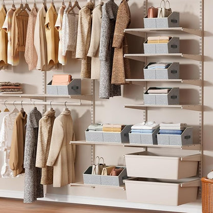 Homsorout Closet Organizers Bins 6 Packs - Large Closet Shelf Organizer with Handles, Fabric Trapezoid Storage Bins, Collapsible Storage Cubes for Clothes, Towels, Light Gray