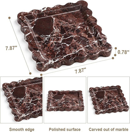 Natural Marble Vanity Tray - Moujings Genuine Marble Perfume Tray for Bathroom Decor, Stone Bathroom Vanity Organizer Tray for Kitchen Counter, Candles, Jewelry, Coffee, Makeup, Key
