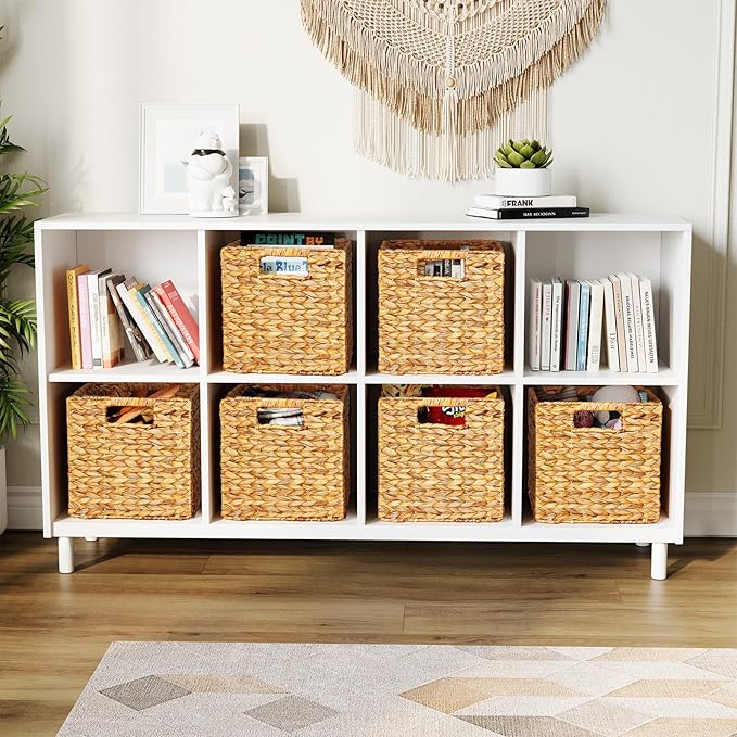 SpaceAid 6 Pack Wicker Basket, Storage Baskets for Organizing, Woven Rattan Basket with Handles for Shelves, Water Hyacinth Large Cube Organizer Storage Bin, 10.5x10.5x10.5 inch, Natural