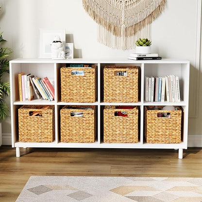 SpaceAid 6 Pack Wicker Basket, Storage Baskets for Organizing, Woven Rattan Basket with Handles for Shelves, Water Hyacinth Large Cube Organizer Storage Bin, 10.5x10.5x10.5 inch, Natural