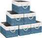 Fab totes Storage Bins 6-Pack, Foldable Storage Baskets for Organizing Toys, Books, Shelves, Closet, Large Storage Box with Rope Handles, Sturdy Organizer Bins, White & Blue