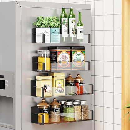 Vetacsion 4 Pack Moveable Fridge Magnetic Spice Racks,Metal (Clear)