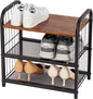 Narrow Shoe Rack for Small Spaces, 3-Tier Compact Shoe Organizer for Closet, Entryway, Small Apartment, Space Saving Metal & Wood Shoe Storage Shelf