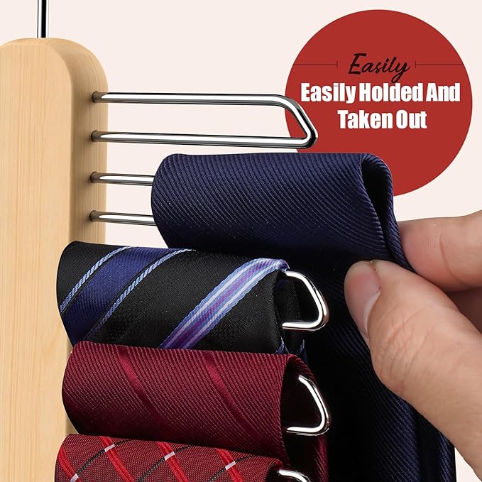 Tie Hanger 2 Pack,Tie Organizer for Closet 20 Storage Capacity,Wooden Necktie Organizer Tie Storage,360 Degree Rotating Accessory Organizers for Tie,Belt,Scarf