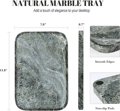Koville Marble Tray, 12"x8" Natural Marble Vanity Tray for Countertop Bathroom Kitchen Dresser, Marble Catchall Trays for Perfume Jewelry, Decorative Rectangular Tray Home Decor(Green)