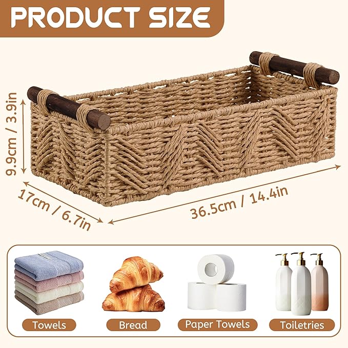 Bathroom Baskets for Organizing with Handle Decorative Basket for Bathroom Countertop Storage Toilet Paper Storage Basket for Toilet Tank Top Small Baskets Set,Cream