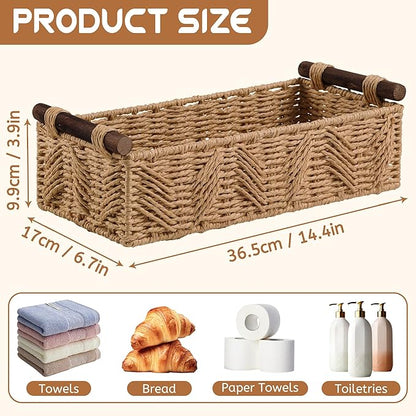 Bathroom Baskets for Organizing with Handle Decorative Basket for Bathroom Countertop Storage Toilet Paper Storage Basket for Toilet Tank Top Small Baskets Set,Cream