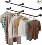 OROPY Clothes Rack, 65.7" Industrial Pipe Clothing Rack 2 Pack for Clothes, Wall Mounted Heavy Duty Space Saving Garment Rack for Closet Storage, Black, 3 Base