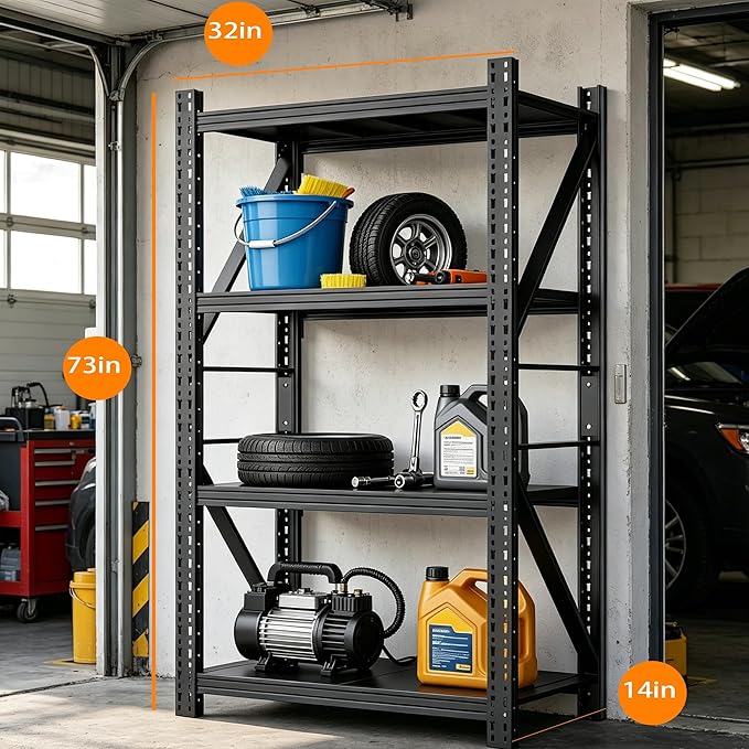 Heavy Duty Garage Shelving,73" H 3000LBS Load Capacity Metal Garage Storage Shelves Adjustable Industrial Shelving Unit for Garage,Warsehouse,Workshop