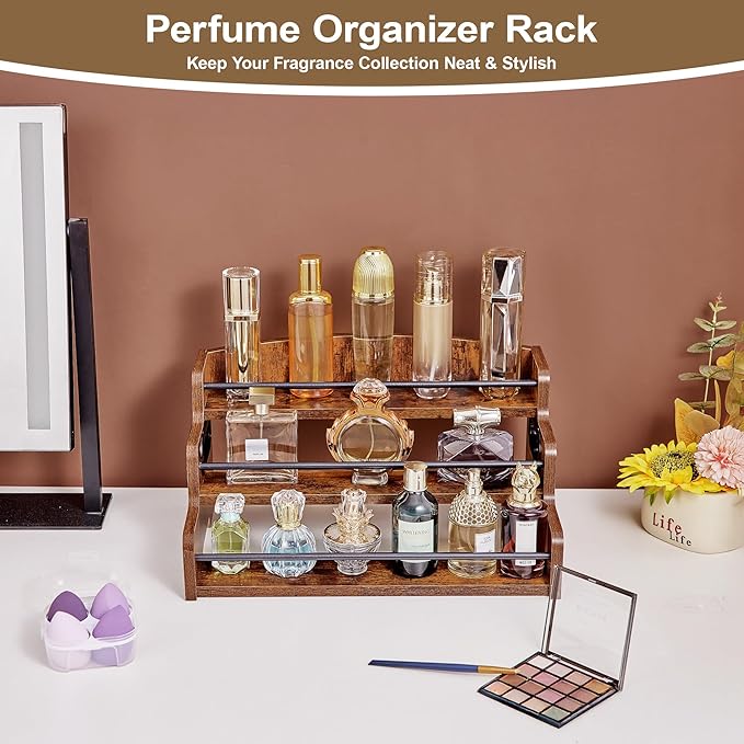 Aminigram Wood Spice Rack Organizer for Cabinet, 3 Tier Spice Shelf Storage, Kitchen Seasoning Organizer for Spice Bottles, Jars, Seasonings, Baking Supplies